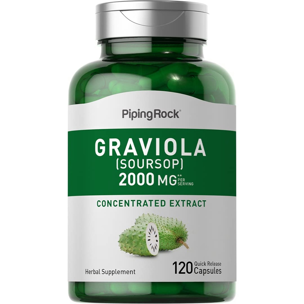 Piping Rock Graviola Soursop Capsules Silencio 2000 mg  vírgenes 120 Conde Silencio Leaf Suplemento Silencio Concentrado Herbal Fruit Extract Silencio No GMO, Gluten Free