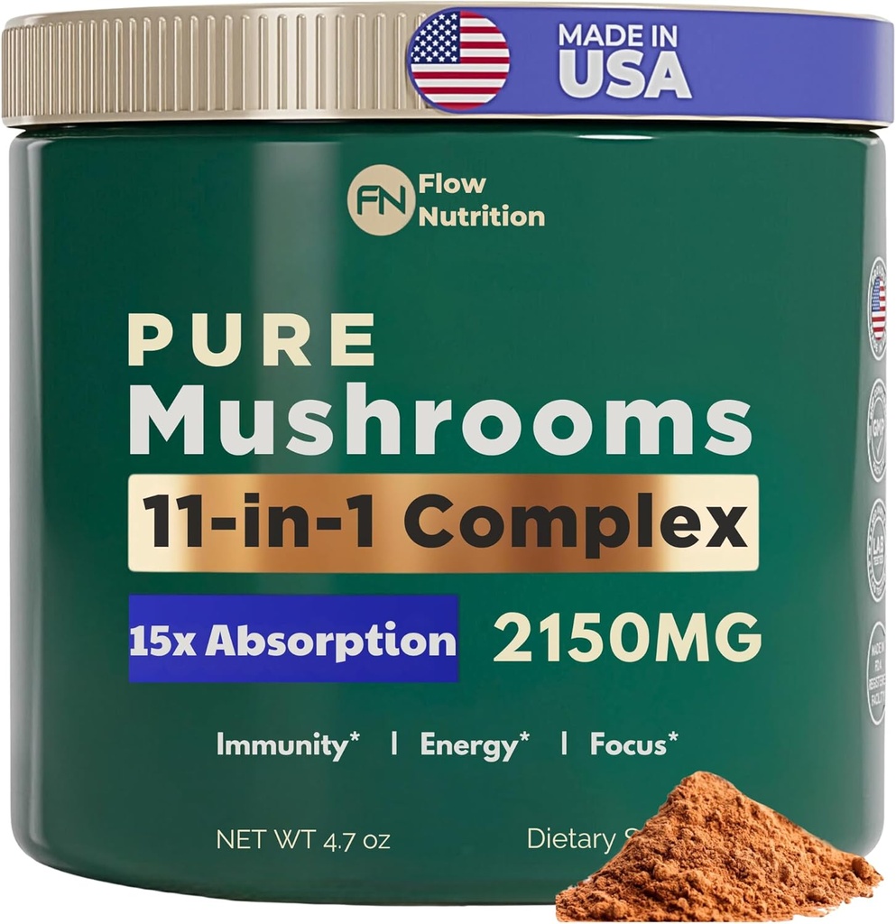 Mushroom Powder, Mushroom Blend - Orgánica Mushroom Powder para el café - Smoothies, Bebida Mix, Setas Adaptogénicas, Extracto de Polvo Suplementario, Setas Funcionales, Polvo Complejo para Focus &amp; Energy
