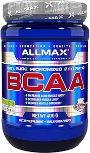 ALLMAX Nutrition BCAA 2:1:1 Powder, Amino Acid Supplement for Muscle Recovery, Unflavored, 400 Gram (Pack of 1)