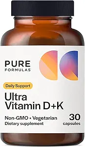 Vitamina D3 K2 Vitamina 5000 UI - VIT D3 K2 Suplemento para Absorción de Calcio, Fuerza de Hueso, Función Cardiovascular &amp; Apoyo a la Inmunidad, Libre de Soy, Capsulas Vegetarianas No GMO 30
