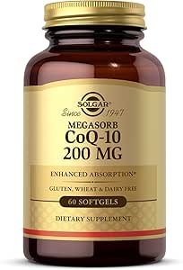 Solgar Megasorb CoQ-10 200 mg, 60 Softgels - Soporta Función del cerebro del corazón - Coenzyme Q10 Suplemento - Ausorción mejorada - Gluten Gratis, Dairy Gratis - 60 Servings