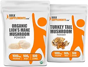 BulkSupplements Extracto de Mushroom Mane de León Orgánico + Turquía Tail Mushroom Extracto Bundle