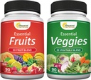 ASquared Nutrition Fruits and Veggies Supplement - 90 Veggie & 90 Fruit Capsules - Superfood Vegetable Greens Vitaminas Pills - Nature's Super Food Alternative to Powder & Gummies