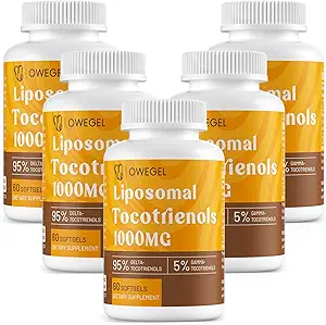 Liposomal Tocotrienols 1000mg - High Bioavailability Vitamin E Tocotrienols Suplementos,95% Delta & 5% Gamma Tocotrienol Capsules Support Skin,Bone,Antioxidant,300 Softgels