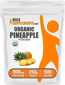 BulkSupplements.com Pineapple Pineapple Powder - Pineapple Fruit Powder, for Flavoring &amp; Smoothies - Unsweetened & Gluten Free, 500mg por Serving, 250g (8.8 oz) (Pack of 1)