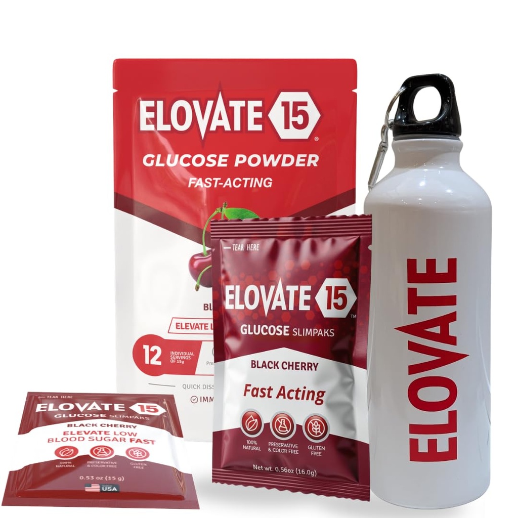 Fast-Acting Energy & Hydration Combo: 12 Black Cherry SlimPaks (Instant Dissolve, No Water Needed) | 15g Pure Dextrose | Made in the USA + 17oz White Aluminum Water Bottle