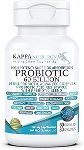 KAPPA NUTRITION Probiotic 60 Billion CFU 14 in 1 Formula with Prebiotics & Acidophilus for Women, Men & Adults, Shelf Stable, Acid Resistant, Natural Supplement 60 Capsules.