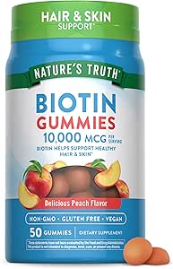La verdad de la naturaleza Biotin Gummies TEN 10000mcg ANTE 50 Conde TENGA Vegan, No GMO &amp; Gluten Free Supplement TEN Peach Flavor