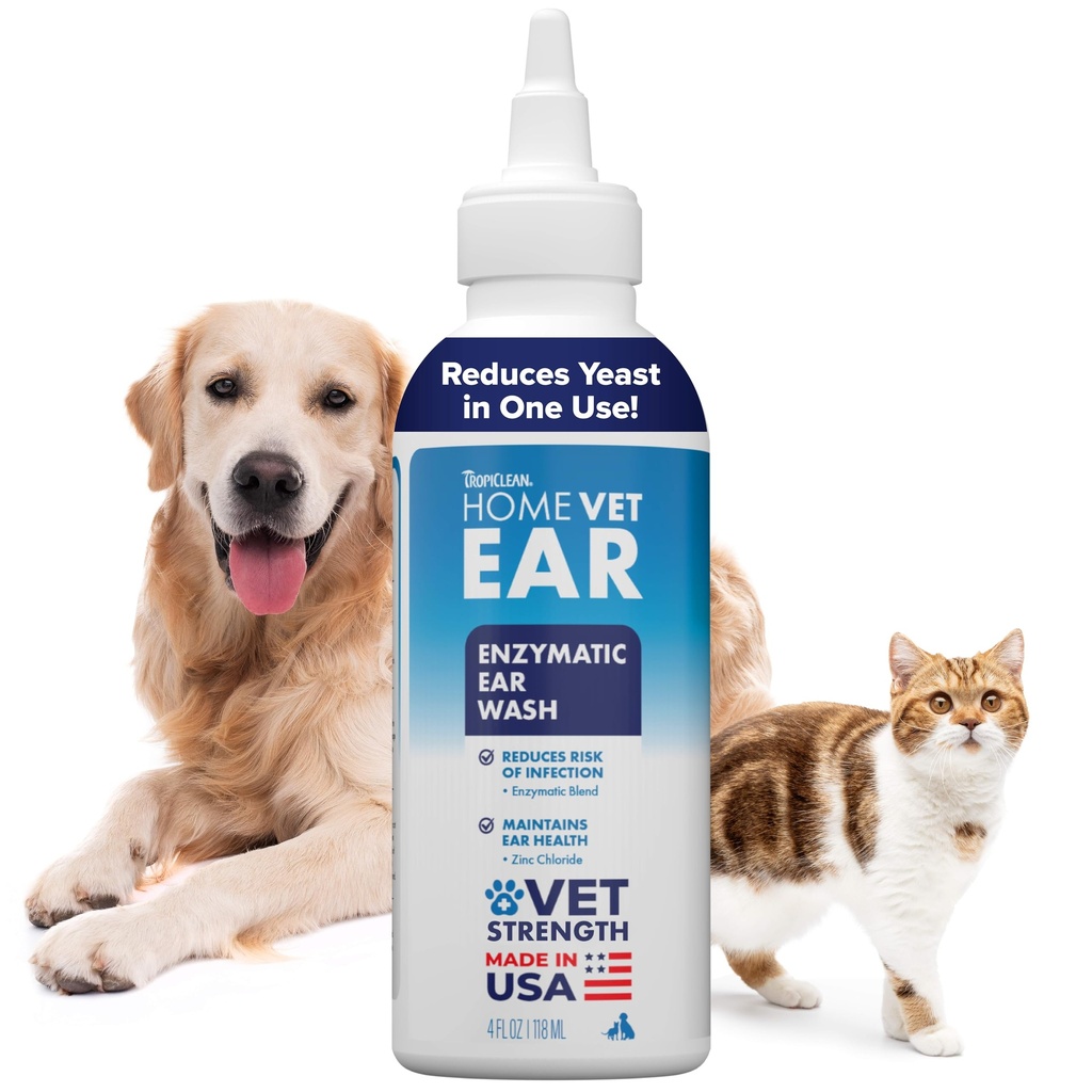 TropiClean HomeVet Enzymatic Dog Ear Cleaner, Vet Recommended Treatment for Dogs and Cats, Safe Daily Ear Cleaning Solution, USA Made, 2oz
