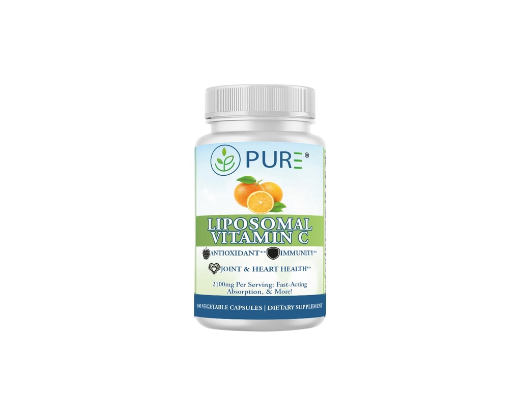 PURE Liposomal Vitamin C Capsules, 2100mg, Sunflower Lecithin, 180 Capsules, 60-Day Supply, Premium Wellness Supplement