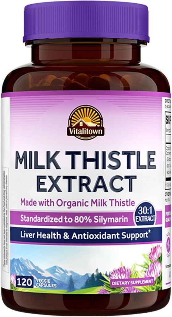 Vitalitown Organic Milk Thistle Antioxidant Support, Detox &amp; Cleansing, 120 Vegan Caps