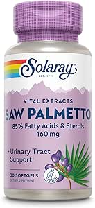 SOLARAY Saw Palmetto Extract - Salud de la próstata y apoyo al tracto urinario - 136 mg Ácidos grasos y esteroles - Lab Verificado, Garantía de devolución de dinero de 60 días (30 Servimientos, 30 Softgels)