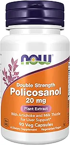 AHORA Suplementos de alimentos, Policosanol 20 mg, doble fuerza, mezcla de alcoholes grasos de alta calidad (LCFA) derivados de caña de azúcar, 90 cápsulas de verduras