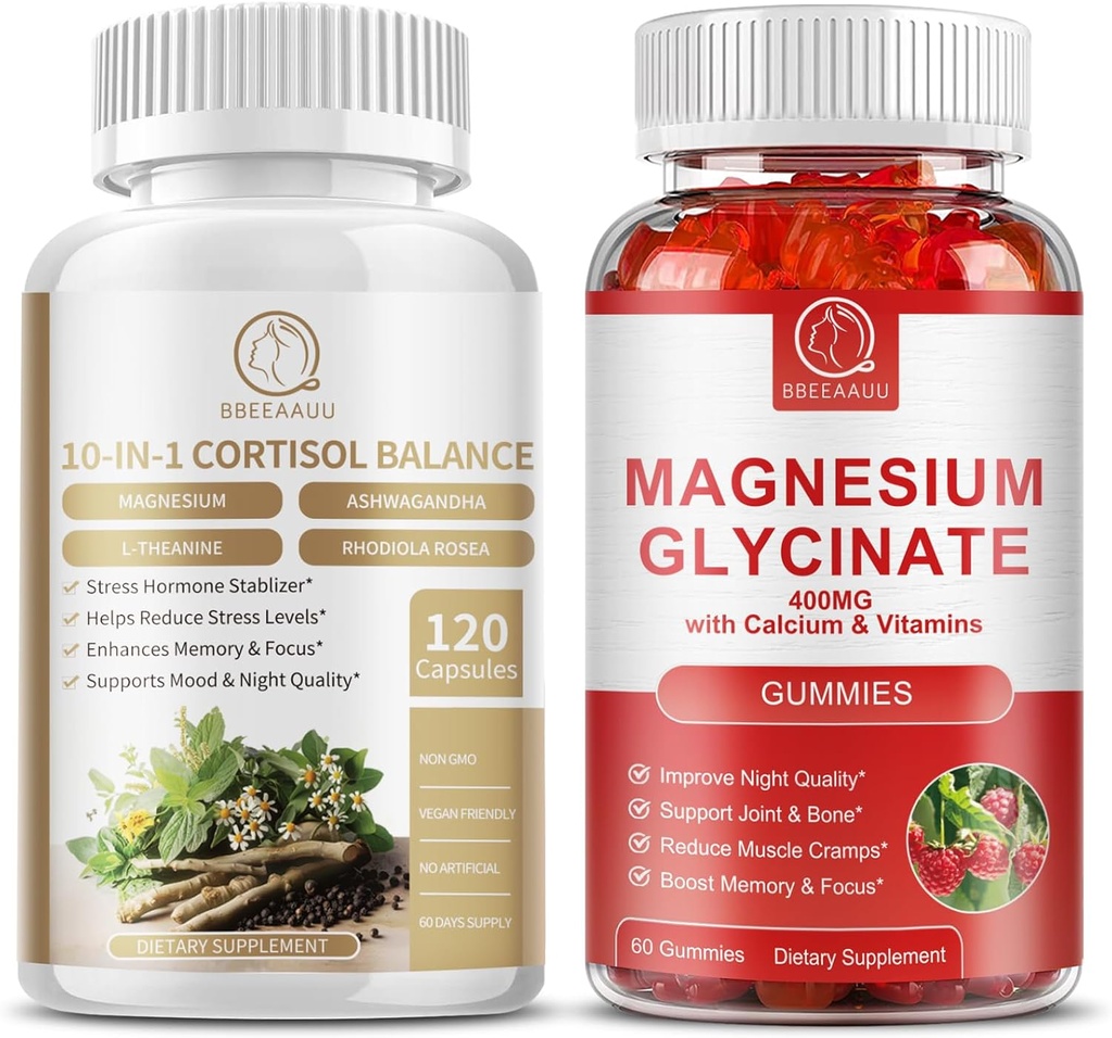 Cortisol Suplemento capsules y Magnesio Suplemento Gummies