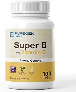 Complejo de energía de laboratorios puros Super B con vitamina C - Salud inmune, Energía &amp; Nervous System Support - Non-GMO, Gluten-Free Silencio 3 Pack – Total 300 Tablets