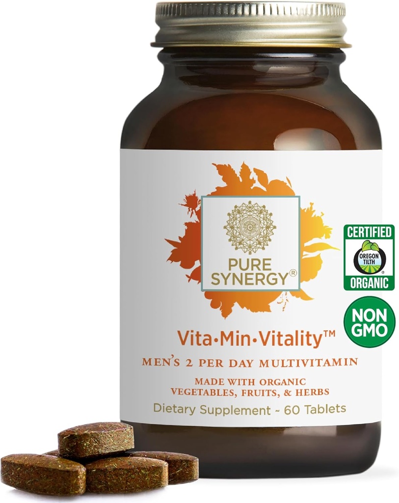 PURE SYNERGY Vita·Min·Vitality ← Multivitamínico Natural para Hombres  Multivitamina diaria de hombres Hecho con alimentos orgánicos enteros  durable for Energy, Stress, and Immune Support (60 Tablets)