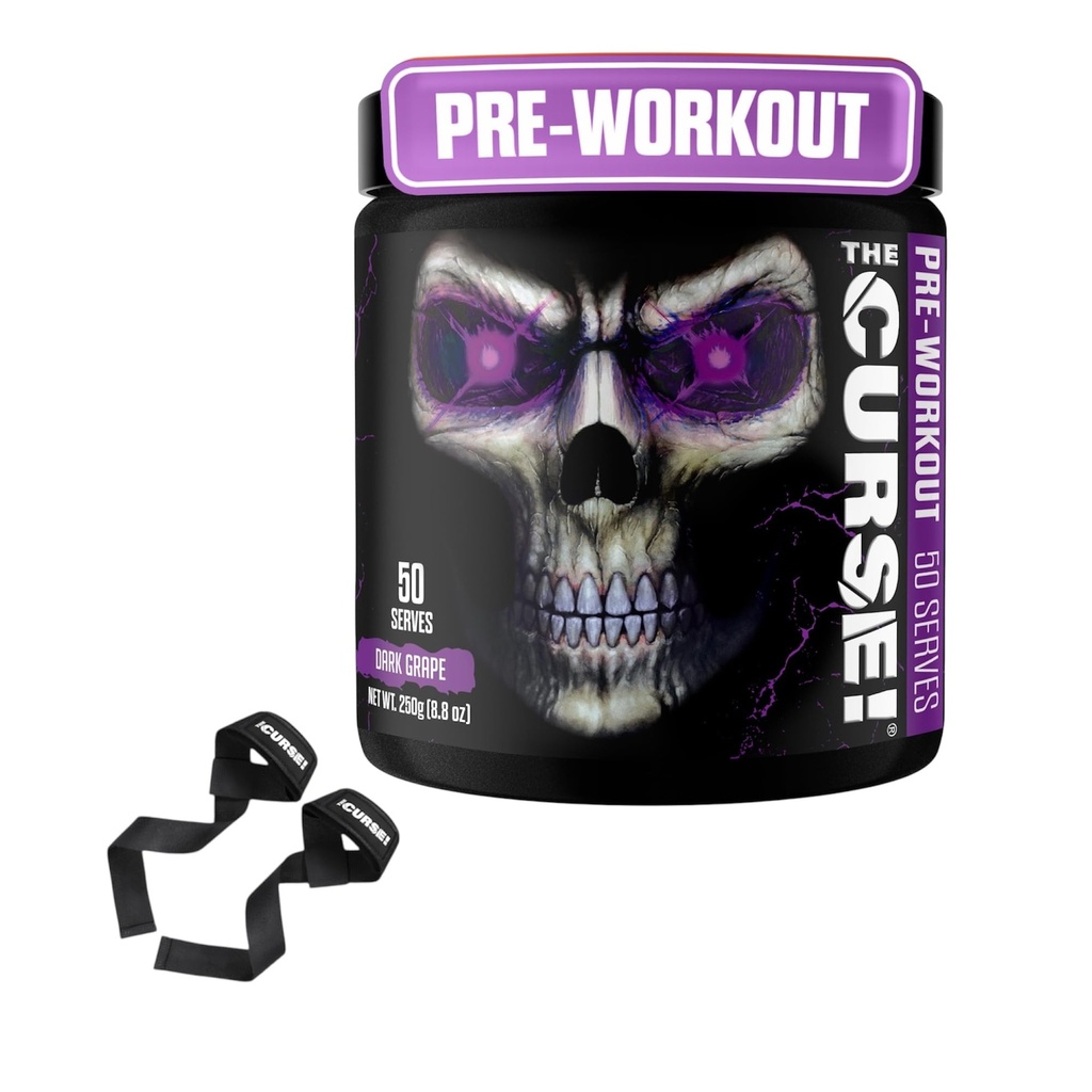 JNX SPORTS The Curse! Starter Pack Gym Essentials- Dark Grape- 50 Servings+ Lifting Straps