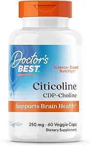 Doctor's Best Citicoline CDP-Choline, Supports Brain Health, Non-GMO, Gluten Free, Soy Free, Vegan 60 Veggie Caps