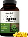 NatureBell Oregano Oil with Black Seed Oil, 360 Softgels ← Aceites Esenciales de Suministro de 360 días para la Salud Inmuna ← Retiene Carvacrol Alto Concentrado & Thymoquinone – Non-GMO