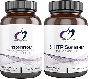 Diseños para Salud 5-HTP + Insomnitol Duo - Mood Suplemento, Incluye Valerian, Melatonin y L-Theanine (2 Juego de Producto)