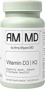 Amy Myers MD Vitamina D3/K2 10,000 cápsulas UI - Suplemento diario de vitaminas para el hueso, inmune &amp; apoyo a la salud hormonal - Mente saludable &amp; Ayuda de relajación - 30 cápsulas