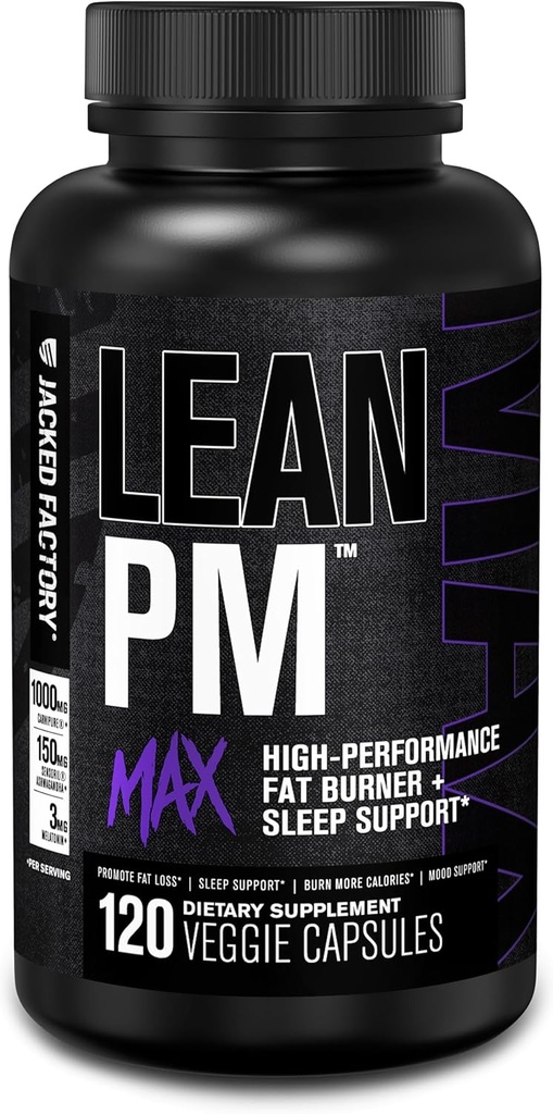 Jacked Factory Lean PM Max - High-Performance Weight Loss, Sleep Support, Fat Burner, " Appetite Suppressant for Men and Women w/Melatonin, Magnesium, Carnipure, " Ashwagandha - 120 Diet Pills