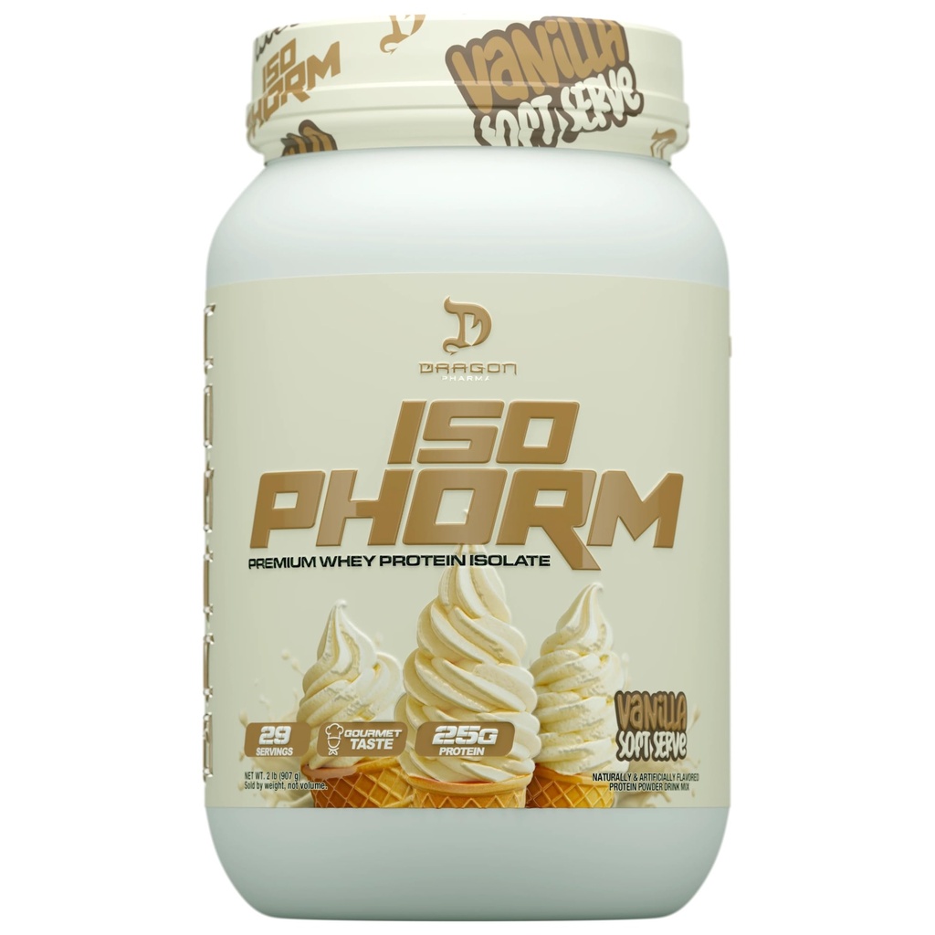 DRAGON PHARMA Isophorm, Hydrolized Whey Protein Isolate, Fast Absorption Premium Whey Protein, Maximize Recovery, Great Tasting, 25g Per Serving (2 lb, Vanilla Soft Serve)
