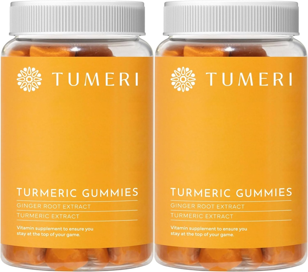 TUMERI Turmeric and Ginger Gummies – Turmeric Curcumin Joint Support Suplemento - 60 Conde Natural Tropical Fruit Flavored Vegan Gummies - Pack de 2