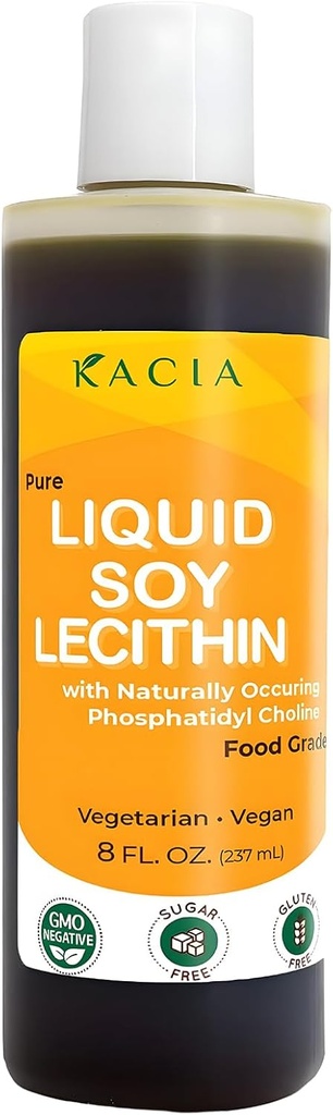 Kacia Pure Soy Lecithin Liquid ← Vegan Lecithin 8 oz  Natural Food Grade Emulsifier " Stabilizer for Baked Goods " Chocolates ← Lecithin Soy Moisturize in Skin " Hair Cosmetics Creations