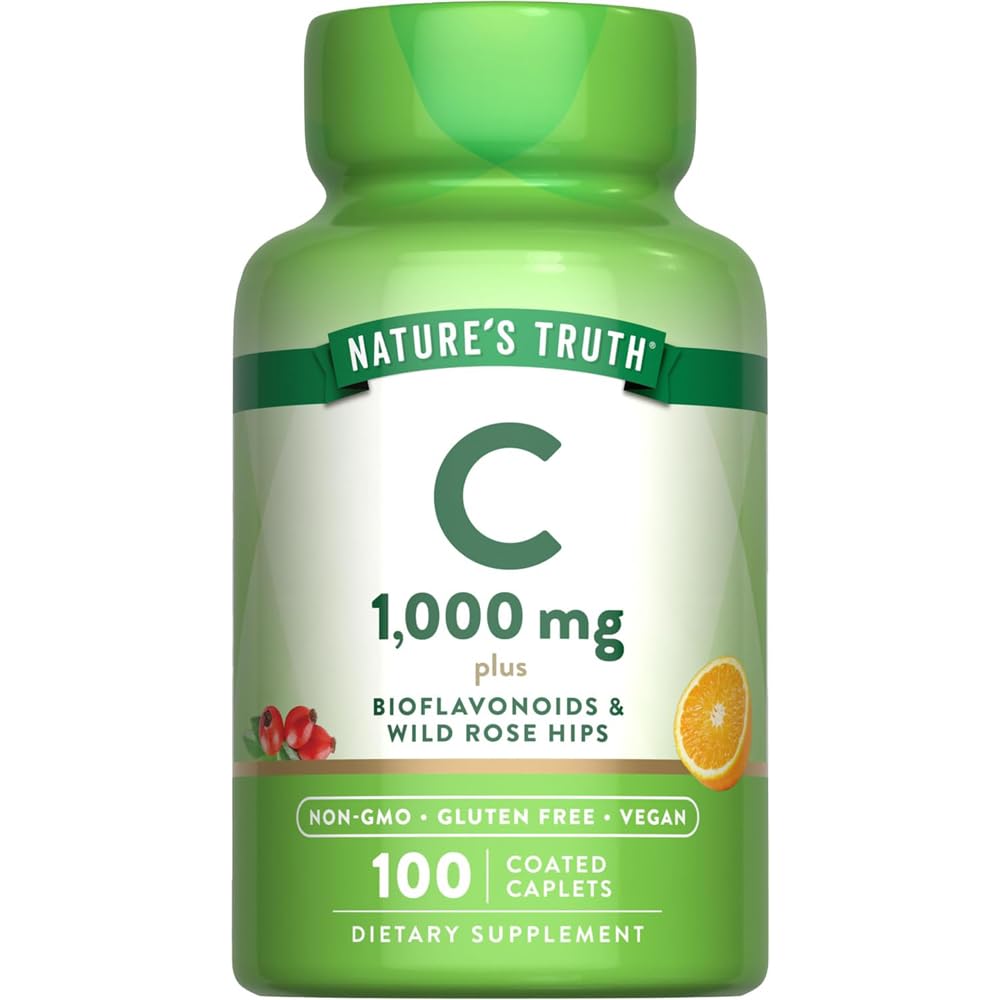 Nature's Truth Vitamin C 1000 Mg Plus Bioflavonoids & Wild Rose Hips Coated Caplets - 100 Ct, Pack of 3
