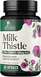 Milk Thistle Extract 1000mg - Liver Cleanse Detox &amp; Repair Formula with Dandelion Extract - Herbal Liver Supplement - Nature's Milk Thistle w/Silymarin Marianum, Supports Liver Health - 60 capsules