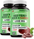 Levadura roja arroz 1200 mg cápsulas con CoQ10 - Mantener niveles saludables de colesterol, Herbal Heart Health Vegan rojo levadura suplemento - Levadura de arroz rojo con CoQ10 para hombres de mujer - 120 Ct (2-Pack)