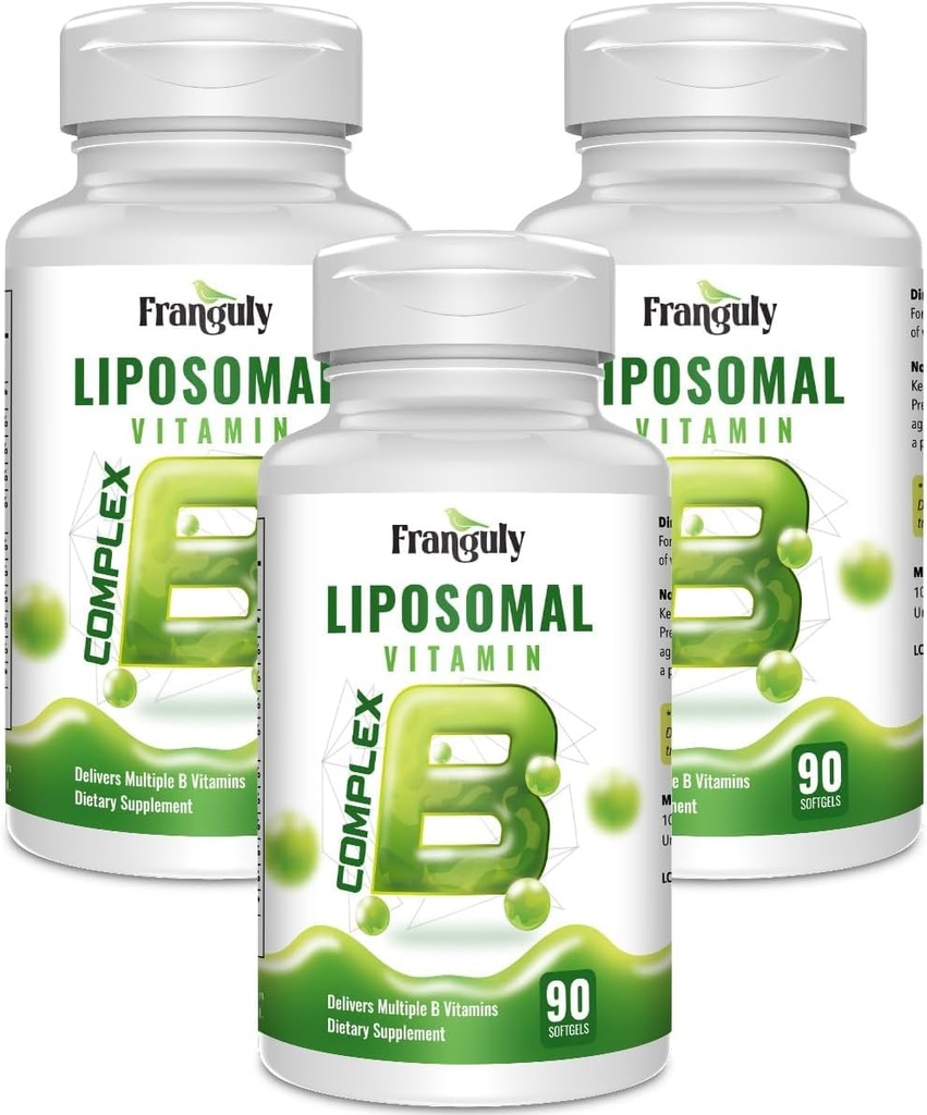Complejo activo B vitaminas Liposomal B con Plus Choline Inositol Complejo de alta potencia B1, B2, B3, B5, B6, Biotina, Folate, B12 Metilcobalamina- Soporta Energía y Salud Cerebro - 270 Softgels