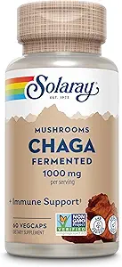 SOLARAY Fermented Chaga Mushroom 1000 mg TENIDO Función sana Inmunitaria Soporte TENIDO 30 Servimientos TENIDO 60 VegCaps