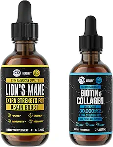 HERBIFY Bundle - Lions Mane Drops " Biotin and Collagen - Brain, Hair, Skin " Nails Support