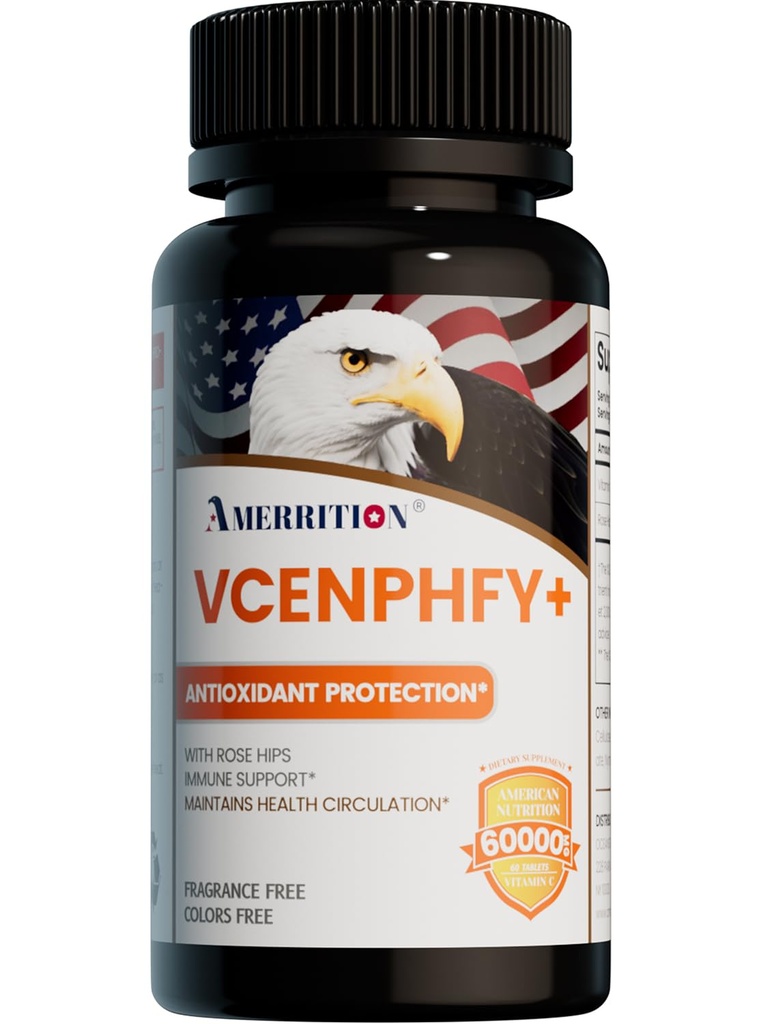 VCENPHFY+ - High-Potency Vitamin C Tablets for Immune Support & Antioxidant Protection - Buffered Formula with Rose Hips Powder - 60 Tablets