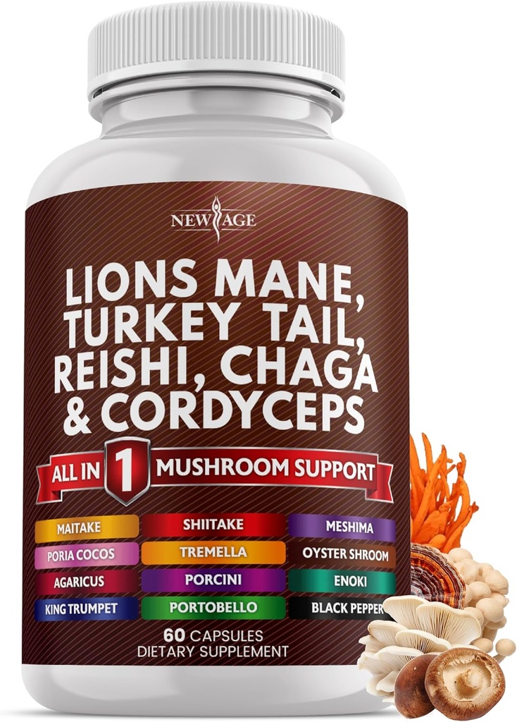 Nuevo AGE Lions Mane Mushroom Suplemento con Turquía Tail Reishi Cordyceps Chaga con Marshmallow Root
