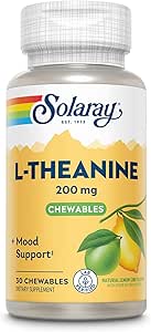 SOLARAY L Theanine 200mg, Mood Support Suplemento con Vitamina B6 - Apoyo a la calma durante el estrés ocasional - Natural Lemon Lime Flavor - Garantía de 60 días, Lab Verified - 30 Servimientos, 30 Chewables