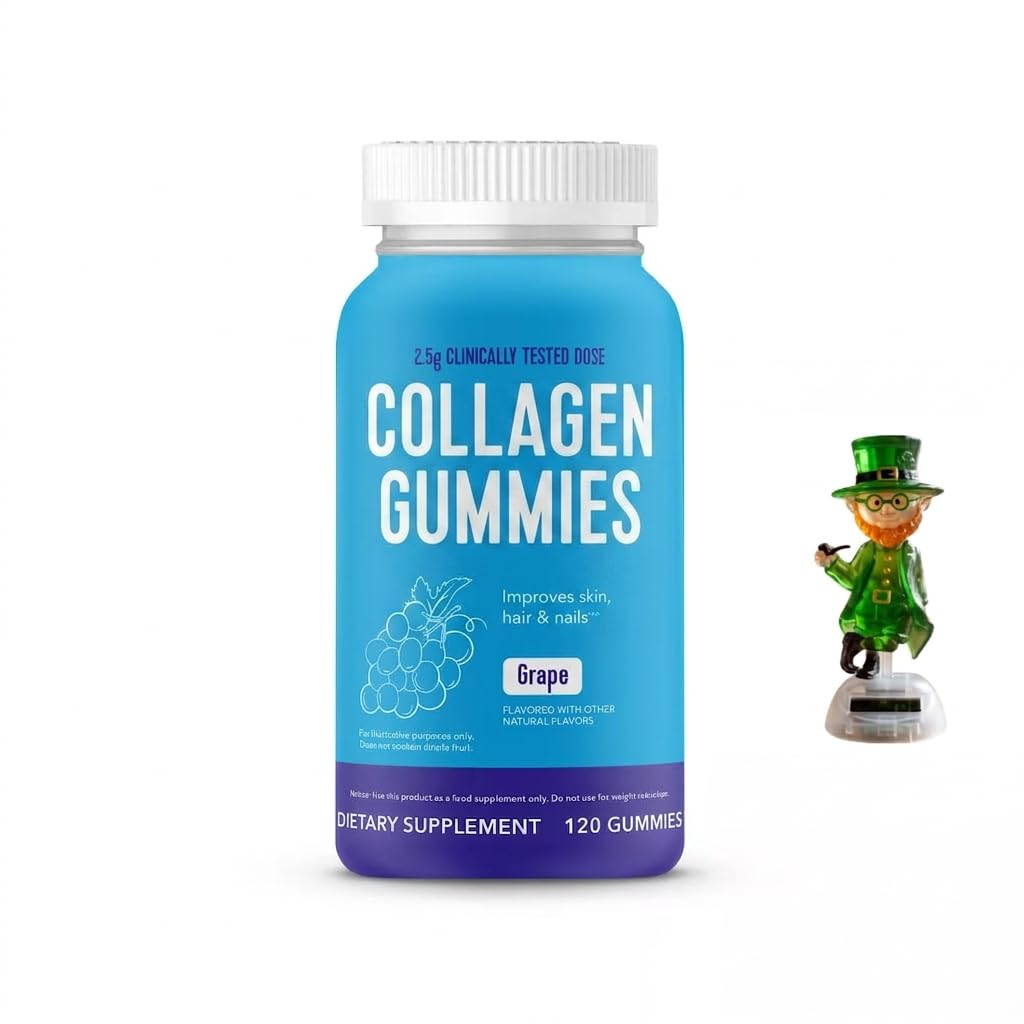 Collagen Gummies, Grape Flavor, 2.5g Clinically-Tested Collagen for Hair, Skin, Nails, 120 Count with Leprechaun Solar Pal