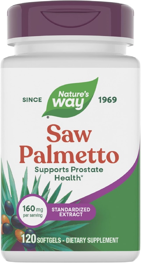 Natural Way Saw Palmetto Premium Extract, Prostate Health Support for Men*, 160 mg por Serving, 120 Softgels (Packaging May Vary)