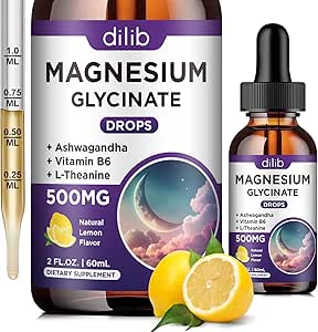 Magnesium Glycinate Suplemento, Magnesium Liquid Drops with Magnesium Glycinate 500mg Vitamin B6, Ashwagandha, L - Theanine, Chamomile -Support Stress Relief, Bone, Muscle, Mood Vegan