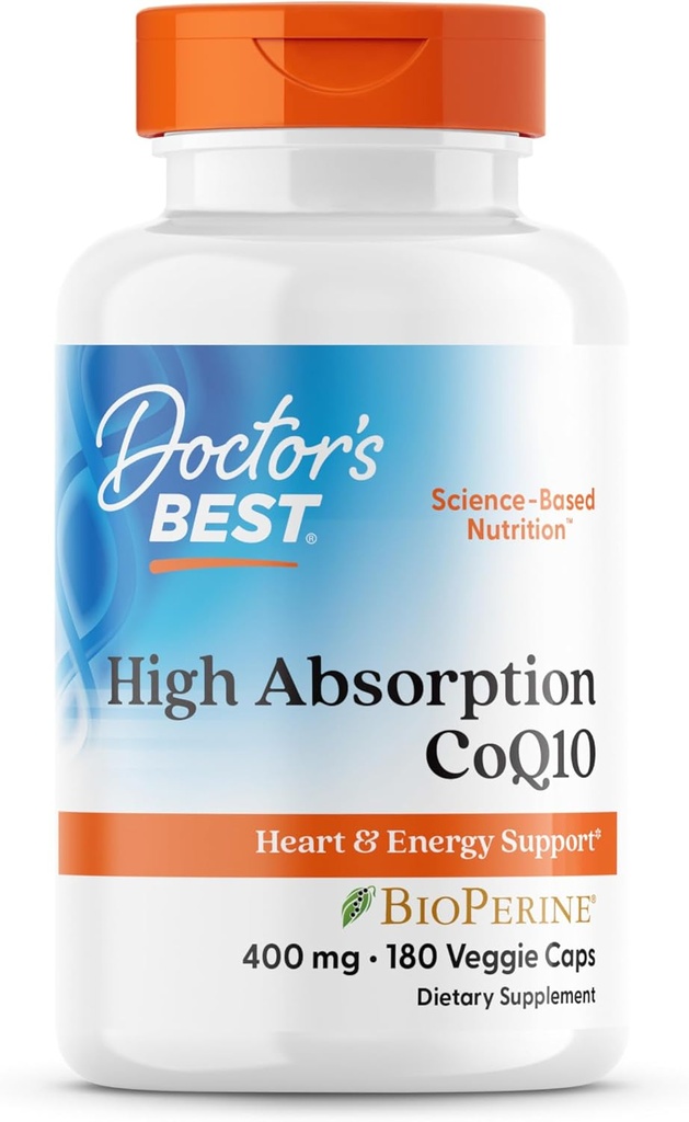 La mejor absorción alta del médico CoQ10, Heart & Energy Support, USP Verified, Naturally Fermented CoQ10, Non-GMO Gluten Free, Soy Free, Vegan 180 Veggie Caps