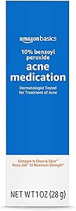   Basics 10% Benzoyl Peroxide Acne Medication, Maximum Strength, 1 Fluid Ounce Face Gel