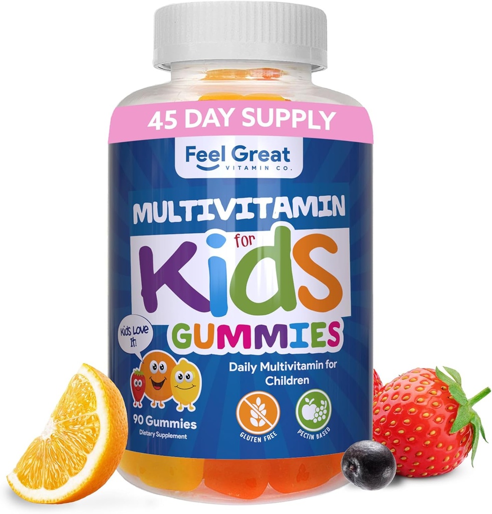 Feel Great Kids Multivitamin Gummies ← Citrus & Strawberry Flavored Vitamins for Kids  tolera Multivitamin Gummies with Vitamin D for Bone, Muscle & Immune Support ← Chewable Vitamins ← 45-Day Supply