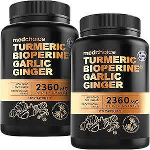 Suplementos Turméricos y Ajo 4-en-1 con BioPerine – 2360mg Torméricos Gorra de jengibre con Ajo – High Potency Herbal Blend (120 ct, Pack de 2)
