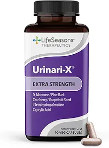 Urinari-X Extra Strength with Enhanced Comfort - Urinary Tract Support - Fast UTI Relief - Vitamin Supplement for Bladder Function - D-Mannose, Cranberry, Pinebark, Uva Ursi & Grapefruit - 90 cápsulas