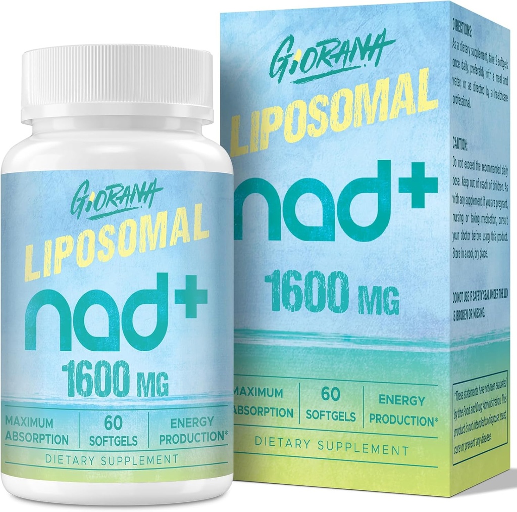 1600 MG Liposomal NAD+ Suplemento, NAD+ Suplemento de Boosting, Absorción Superior, Vitamina B3 para la Defensa del Envejecimiento, Longevidad, Energía, Reparación, No GMO, 60 Softgels