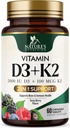 Vitamina D3 K2 Suplemento TENIDO 5000 UI D3 + K2 100 mcg TEN MK-7 K2 con vitamina D ANTERIENTE Apoyo Immune, Heart, Teeth & Bone Health - Nature's Easy to Chew, VIT D3 K2, Non-GMO, Tasty Berry Flavor - 60 Tablets