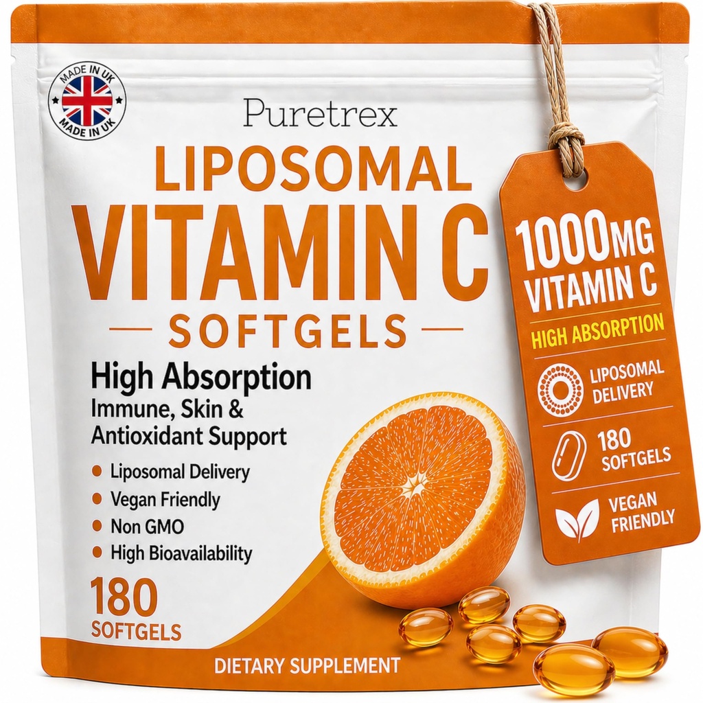 Liposomal Vitamin C 1000mg Softgels, 180 Vegan Softgels, High Absorption Vitamin C Supplement with Zinc, Acerola Cherry, Quercetin & BioPerine, Immune, Skin & Antioxidant Support, Made in UK