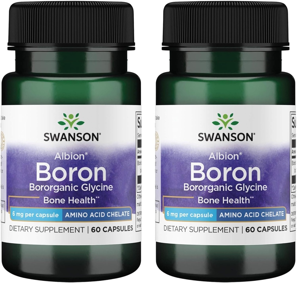 Swanson Boron de Albion - Boroganic Glycine Suplemento Apoyo a la Salud Conjunta &amp; Bone Health - High Absorption Fórmula Mayo Apoyo Global Balance - (60 cápsulas, 6 mg cada uno) (2 Pack)
